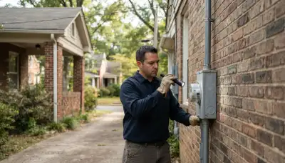 Licensed electrician inspecting a residential service entrance and meter in Richmond, VA