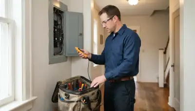 Richmond, VA electrician diagnoses a home's circuit panel with a voltage tester before repairs