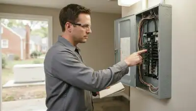 Electrician in Richmond, VA tracing essential circuits in an open panel for generator installation