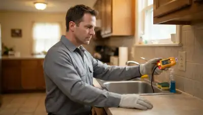 Electrician tests outlets near a sink for GFCI protection in a Richmond, VA home