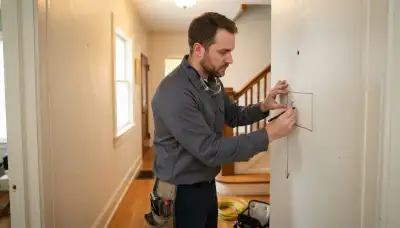 Electrician marks intercom station placement and wiring routes in a Richmond, VA home