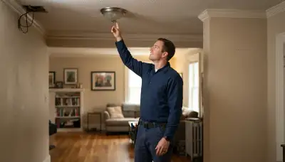 Richmond, VA electrician assessing a ceiling light fixture during a home lighting consultation