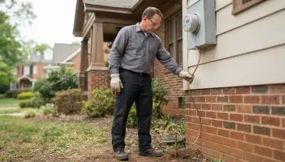 Electrician in Richmond, VA traces grounding electrode conductor to ground rod during lightning exposure assessment