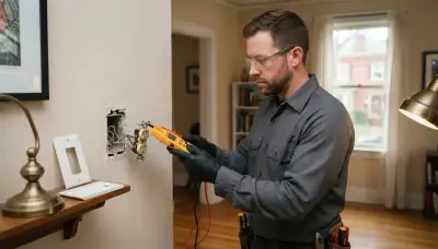 Electrician tests a failed outlet with a circuit tester during outlet repair in Richmond, VA