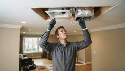 Electrician installs a whole-house fan and insulated damper in a Richmond, VA ceiling opening