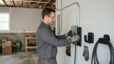 Electrician installing an EV charger with dedicated conduit and circuit in a Richmond, VA garage