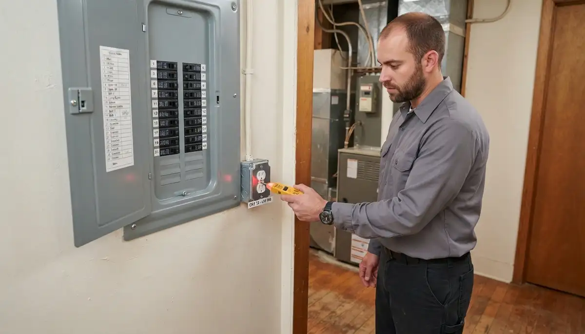 Technician tests and labels circuits during an electrical panel upgrade in Richmond, VA