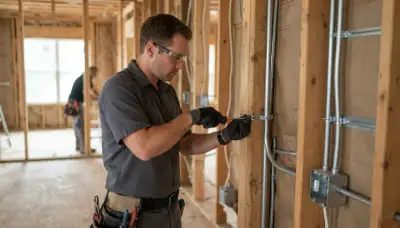 Richmond, VA electrician fastening conduit and aligning electrical boxes inside a home