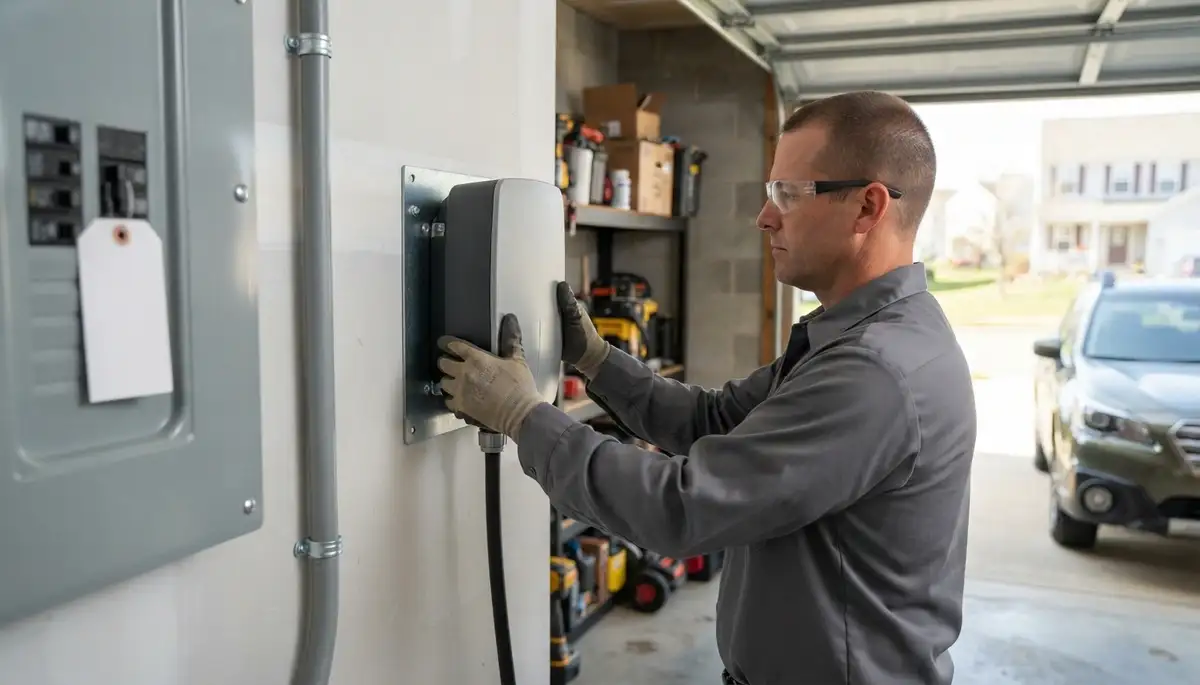 Electric vehicle charger installation by a professional electrician in Hanover, VA garage