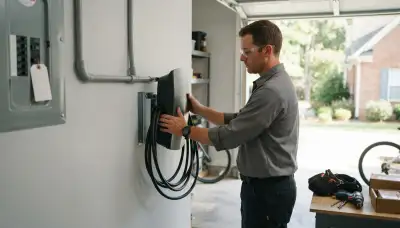Electrician installing a home EV charger with dedicated circuit in Manakin Sabot, VA