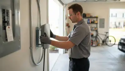 Electrician installing a home EV charger with a dedicated circuit in Manquin, VA
