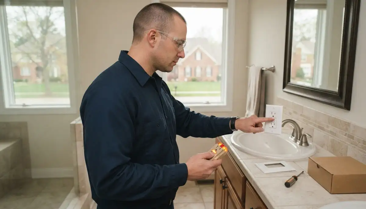 GFCI outlet protecting a bathroom sink from electrical shock in a State Farm, VA home