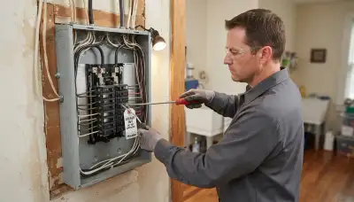 Licensed electrician installs a new load center during an electrical panel upgrade in a Richmond, VA home