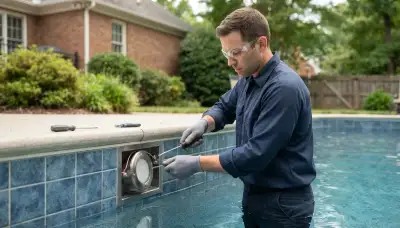 Electrician replacing a pool light fixture and securing the bonding conductor in Richmond, VA