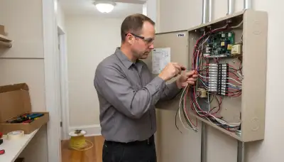 Electrician connecting labeled fire alarm zone wires to a control panel during Richmond, VA installation