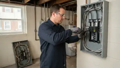 Electrician upgrading an older home's electrical panel from 100 to 200 amps in Chester, VA