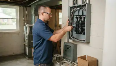 Electrician upgrading an older home's electrical panel in Colonial Heights, VA