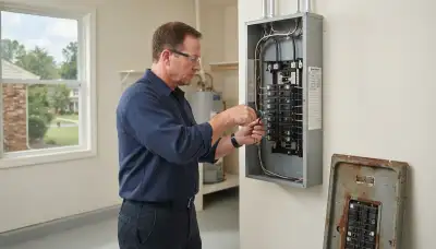 Electrician installing a new electrical panel for an older home in Crozier, VA