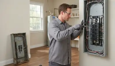 Electrician upgrading an older home's electrical panel from 100 to 200 amps in Glen Allen, VA