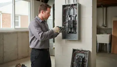 Electrician upgrading an electrical panel in an older Hanover, VA home