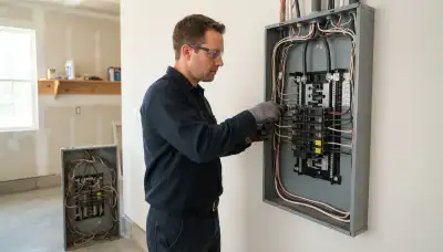 Electrician upgrading an electrical panel in an older Mechanicsville, VA home