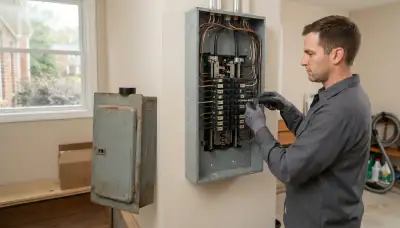Electrician upgrading an older home's electrical panel in Quinton, VA