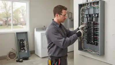 Electrician upgrading an electrical panel in an older State Farm, VA home