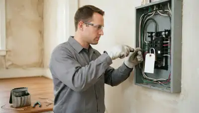 Richmond, VA electrician safely terminates wires with a screwdriver and lockout tag in an older home