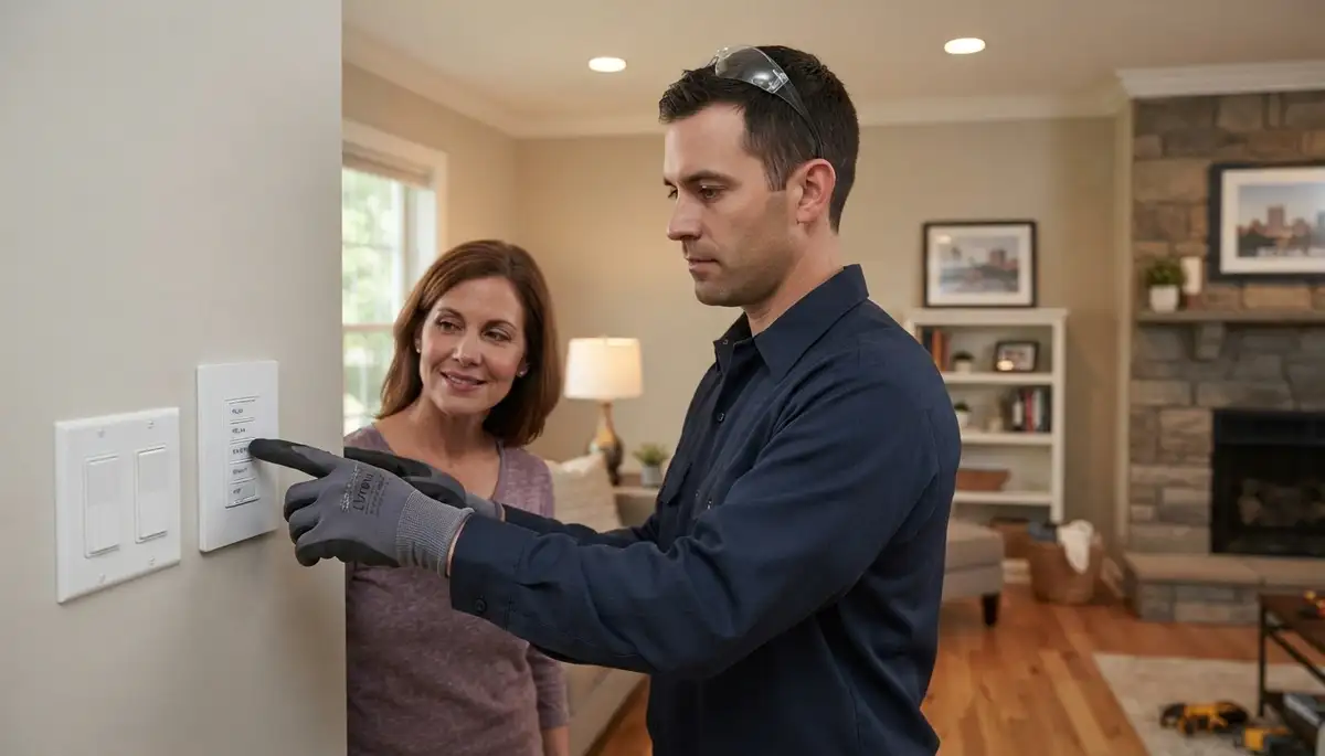 Richmond, VA electrician verifies programmable lighting scenes with homeowner