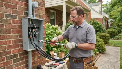 Electrician terminates service conductors in a new meter base during electrical service work in Richmond, VA
