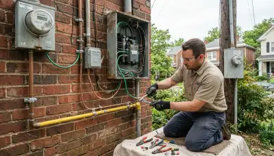 Richmond, VA electrician installing lightning surge protection and bonding jumpers at a home